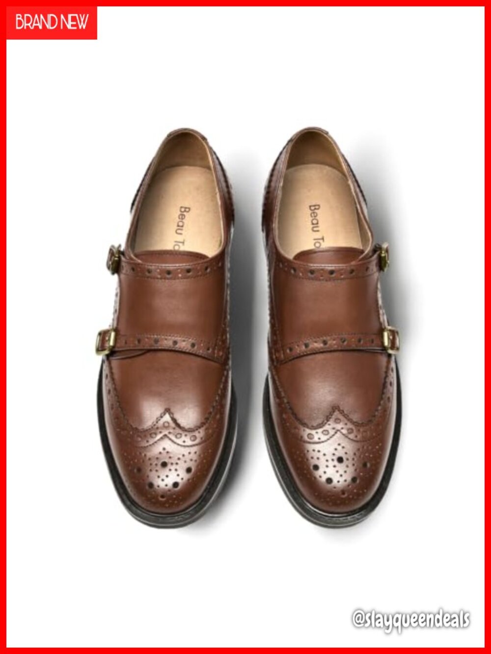 Women's Leather Monk Strap Wingtip Oxfords Business Casual Loafers